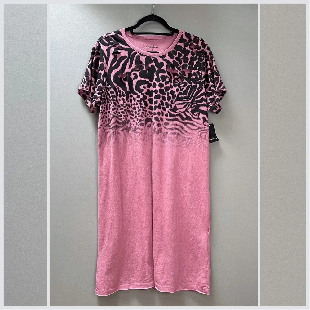 NWT! TORRID pink black leopard deconstructed dress, 1X. - Picture 5 of 9